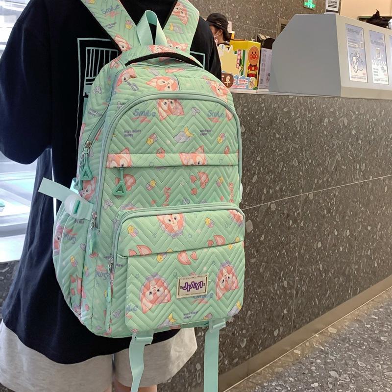 Grade 3-6 Schoolbag for Girls Fox Print Backpack Children Lightweight Backpack