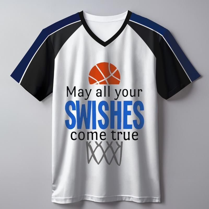 Summer Men s Retro 3D Digital Printed T-shirt V-neck Sports Casual Basketball Men s V-neck Short Sleeved T-shirt S