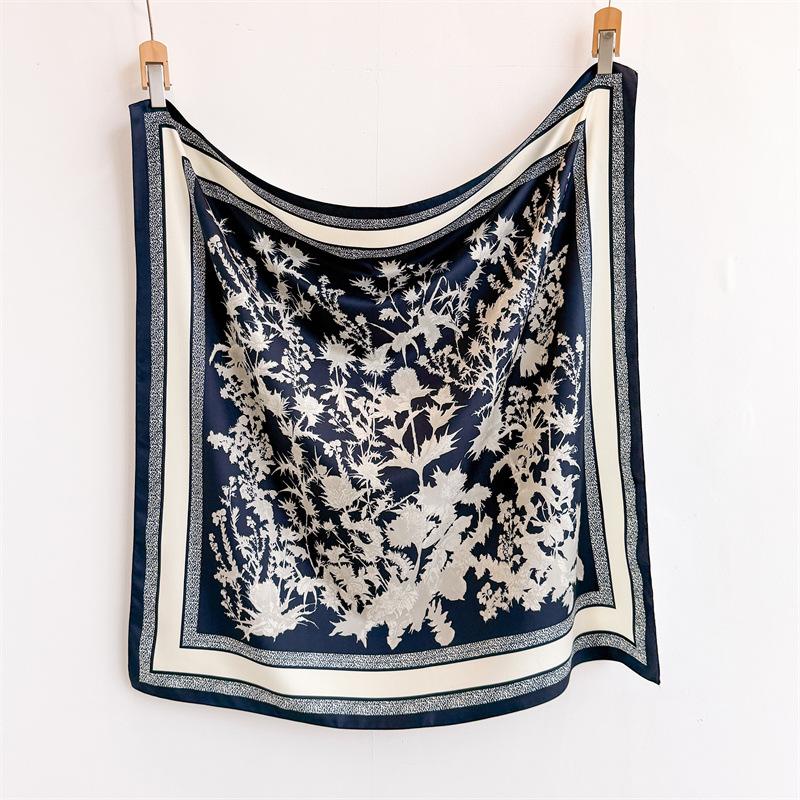 New Korean version oblique silk pattern large square scarf 91 fashionable versatile printing imitation silk dust-proof shawl headscarf women