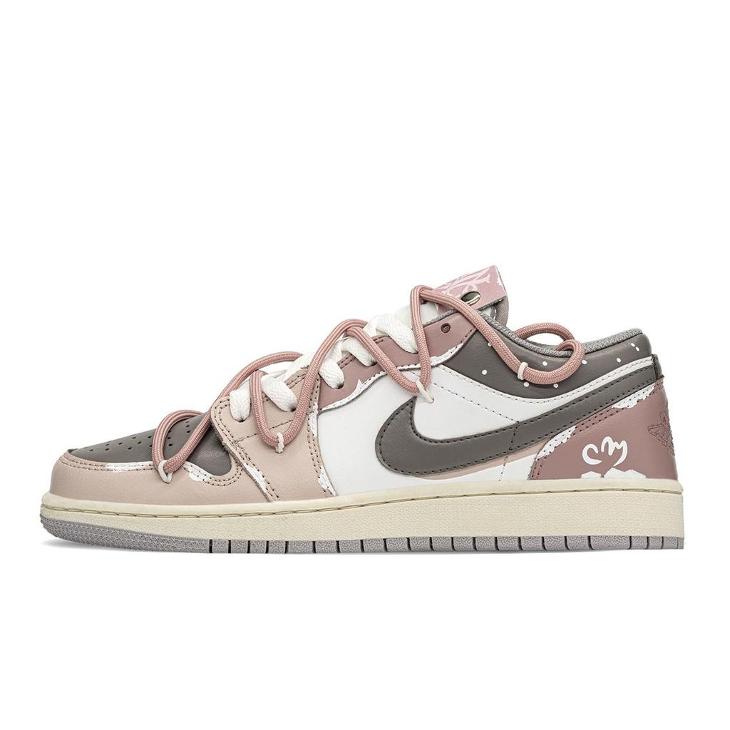 Jordan Air Jordan 1 Low top Vintage Basketball Shoes GS Pink Brown 553560-053(TeamA-S-BOX)