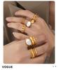 European & American Luxury Titanium Gold-Plated White Mother-of-Pearl Open Ring for Women