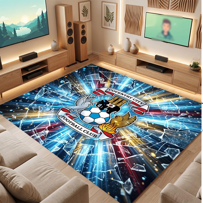 Coventry City Football Print Crystal Velvet Rug, Comfortable Water Absorbent Non Slip Indoor Floor Carpet