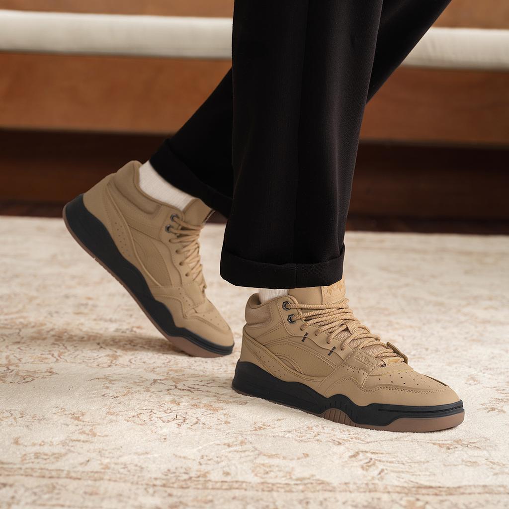 Li-Ning Moon White Casual Versatile Thick Sole Non-Slip Wear-Resistant Breathable High-Top Skate Shoes Men Sneakers Yellow-Brown AGCU347-2