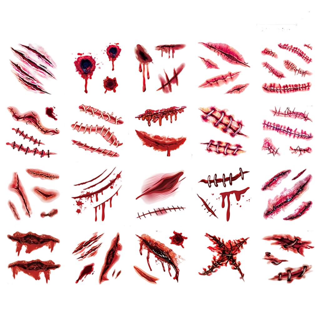 20PCS Halloween Scar Stickers for Face, Realistic Wound Effect Makeup Kit for Party Costume