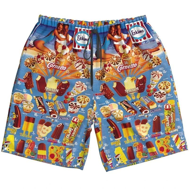 Drukowane 3D Zimne Lody Spodenki Plażowe Męskie Hawajski Wzór Lodów Krótkie Spodnie Letnie Codzienne Luźne Kąpielówki Streetwear