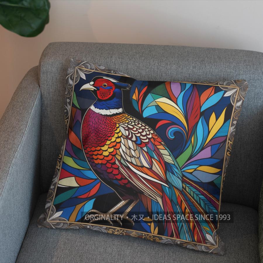 2D Colorful Pheasant Art Pillow For Home Decor Pattern Cushion Cover Suitable For Sofa Bedroom Car Pillow Cover