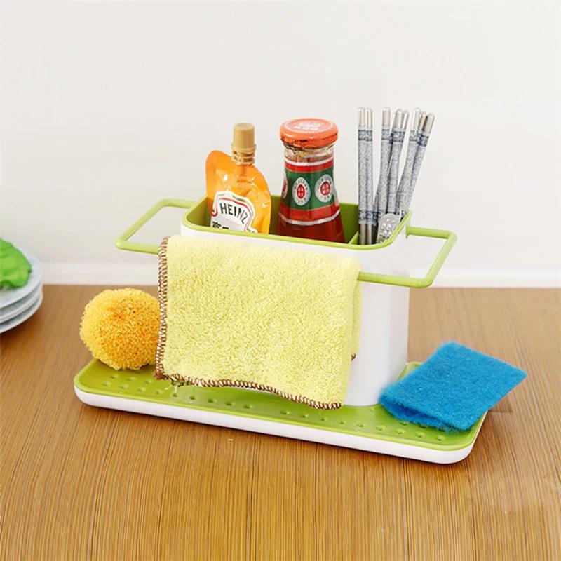 New Storage Shelf Sponge Holder Draining Sink Box Kitchen Organizer Draining Rack Dish Storage Rack Stands Utensils Towel Rack