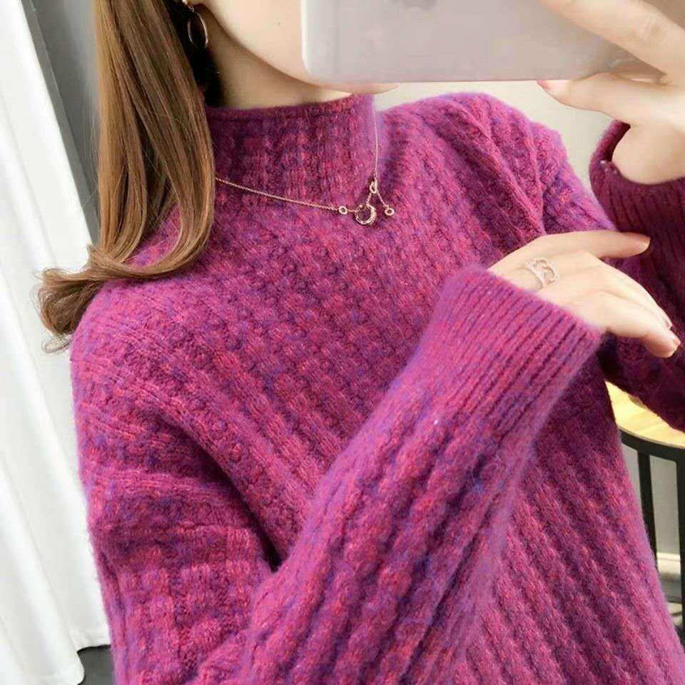 2023 Autumn/Winter Women's High Neck Cherry Red Cable Knit Sweater - Trendy Base Layer Outerwear
