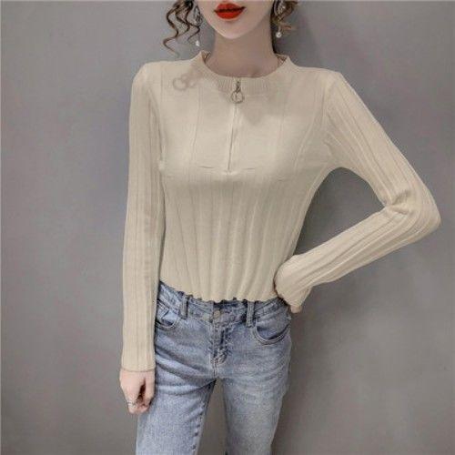 Women Spring Slim Knitwear Tops Casual Collar Long Sleeve Pullover Female Stripe Patchwork Shirt Knitted Sweater
