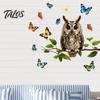 Natural Forest Theme Wall Decor Owl Butterfly Sticker, Animal Illustration Decorative Decals, Window Film for Glass Doors Waterproof Removable