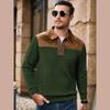 New Spring Autumn Casual Suede Polo Sweatshirt Men Stylish Knit Patchwork Textured Polo Shirts Mens  Vintage Half-zip Lapel Jumper Tops