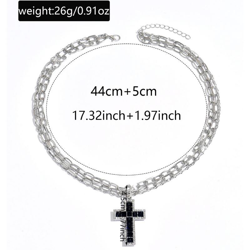 Kreuzanhänger Dunkle Halskette Persönlichkeit Punk Diamant Mehrlagige Kombinationskette Schlüsselbeinkette