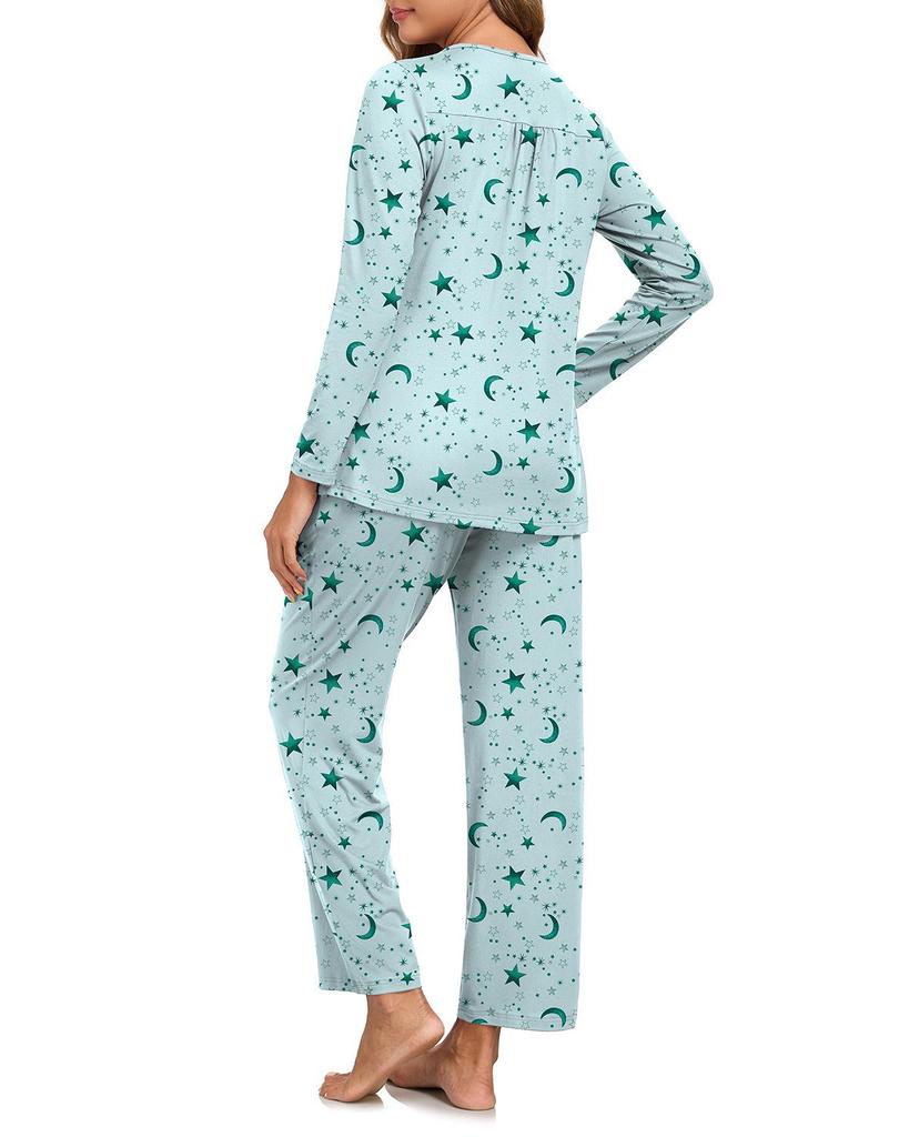Women's Long Sleeve Pajama Set: 2-Piece with Pockets, Casual Homewear - Long Pants