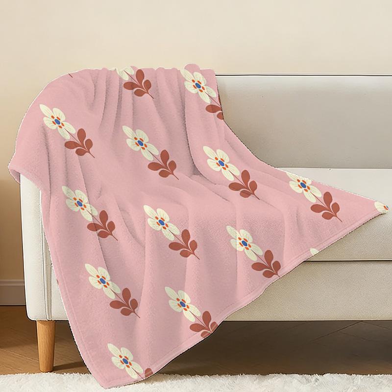 Floral Hemmed Fleece Throw Blanket - Soft Skin-Friendly Warm Cover for Bedroom, Living Room, Sofa, Christmas & Halloween Gift
