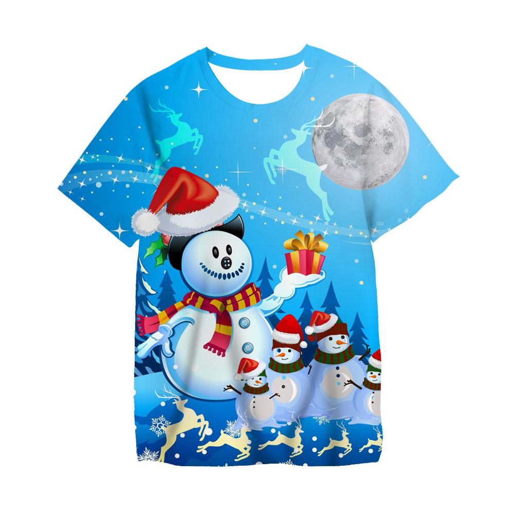 Boys' Merry Christmas Short Sleeve Summer Kids' Cartoon Santa Claus Elk Print T-shirt Casual Tshirt Loose Clothes Children Top