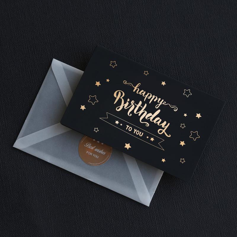 Black Birthday Greeting Card Bronzing Invitations Postcard Wishes Blessing Message Cards Small Card Blank with Envelope