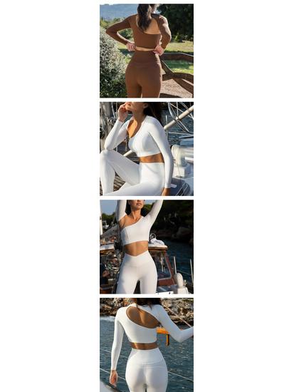 European & American Sexy Irregular Hollow Back Long-Sleeve Yoga Top