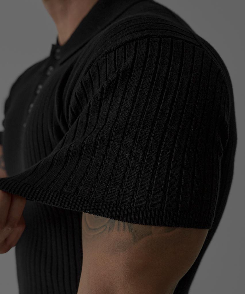 Baulopeulodeogteu Rib Collar Short Sleeve Knit [Black]
