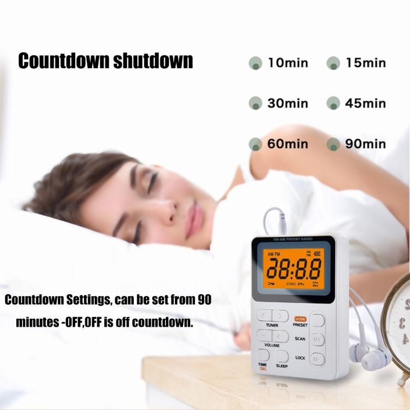 Pocket AM FM Radio Portable Reception Rechargeable Battery Digital Tuning Radio with Stereo Earphone Large LCD Screen
