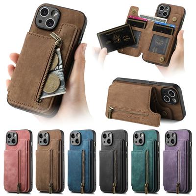 Portafoglio con Cerniera Porta Carte Custodia in Pelle per For Iphone 17 Air 16 15 13 Pro Max 14 Plus 16Pro I Phone i16 Copertura Magnetica con Doppia Fibbia