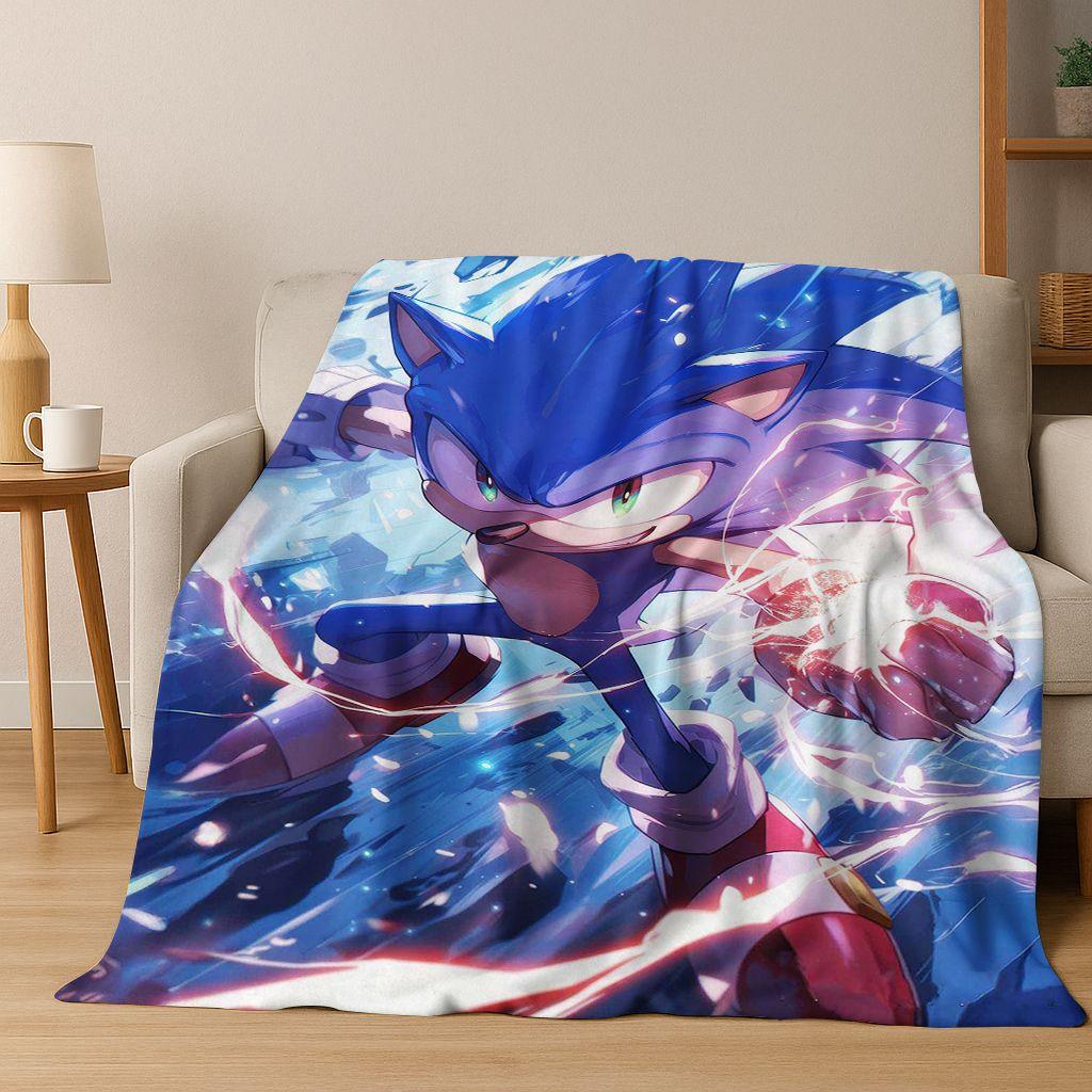 Classic S-Sonic Cartoon Game Flannel Blanket Soft Warm Throw Blanket for Bed Bedroom Living Room Travel Picnic Office Gift Kids