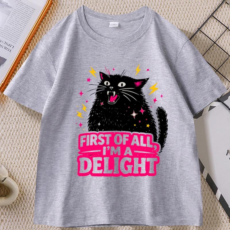 First of All Im A Delight T Shirt Unisex WoUnisex Funny Black Cat TShirt Cotton Short Sleeve Graphic Tee Casaul Round Neck Cat