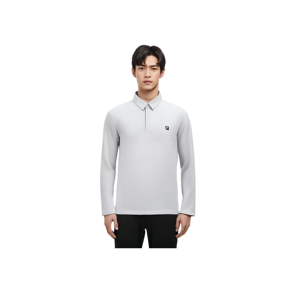 Fila Golf Series Simple Brand Logo Knitted Long Sleeve Polo Shirt Men Polo Shirts Light-Gray A11M515208F-GY