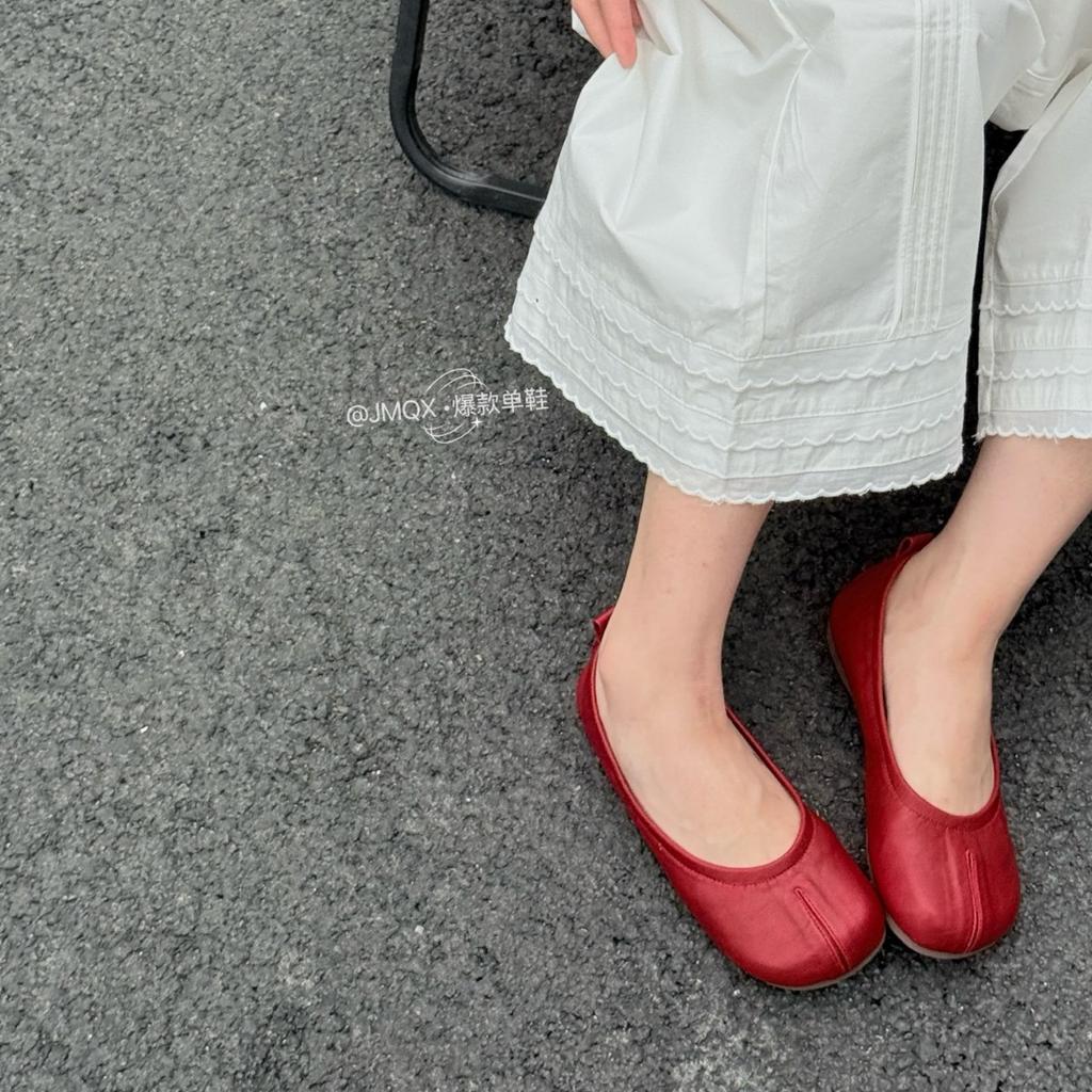 Korean comfortable soft leather soft sole fake toe single shoes women's new round head one pedal grandma ladyshoes