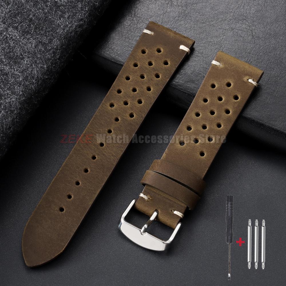 Watchband 18mm 19mm 20mm 21mm 22mm 24mm Handmade Stitching Cowhide Strap for Omega Men Perforated Breathable Wristband for Seiko