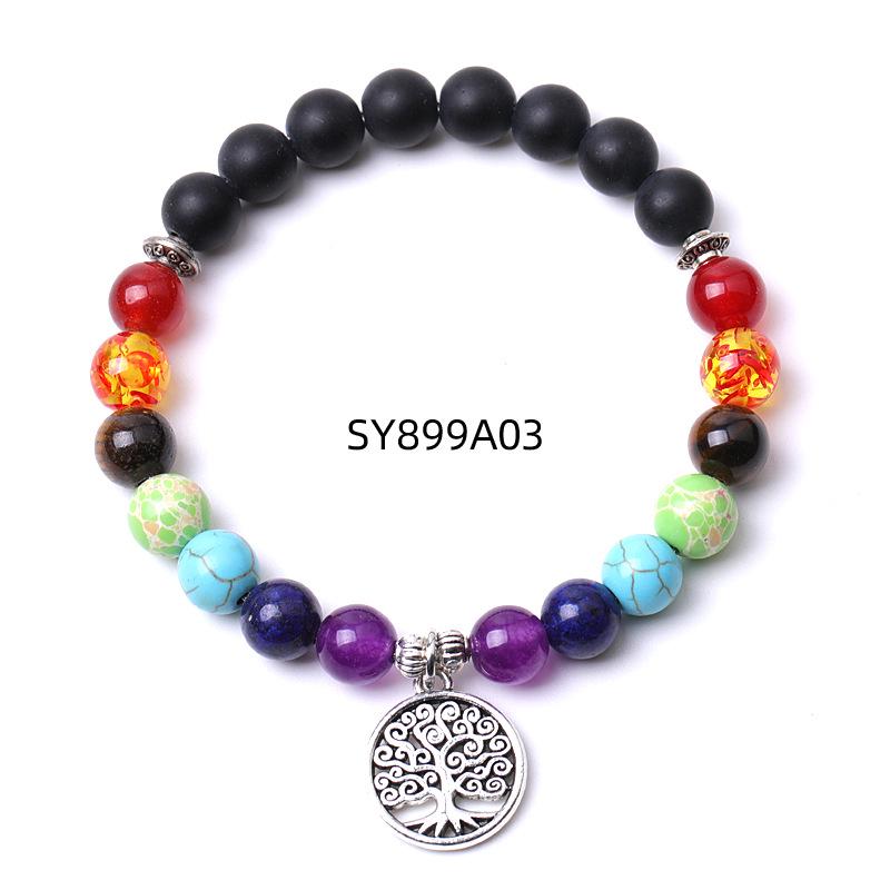 

Colorful Christmas Tree Pendant Bracelet with Volcanic Stone Beads - Couple Jewelry