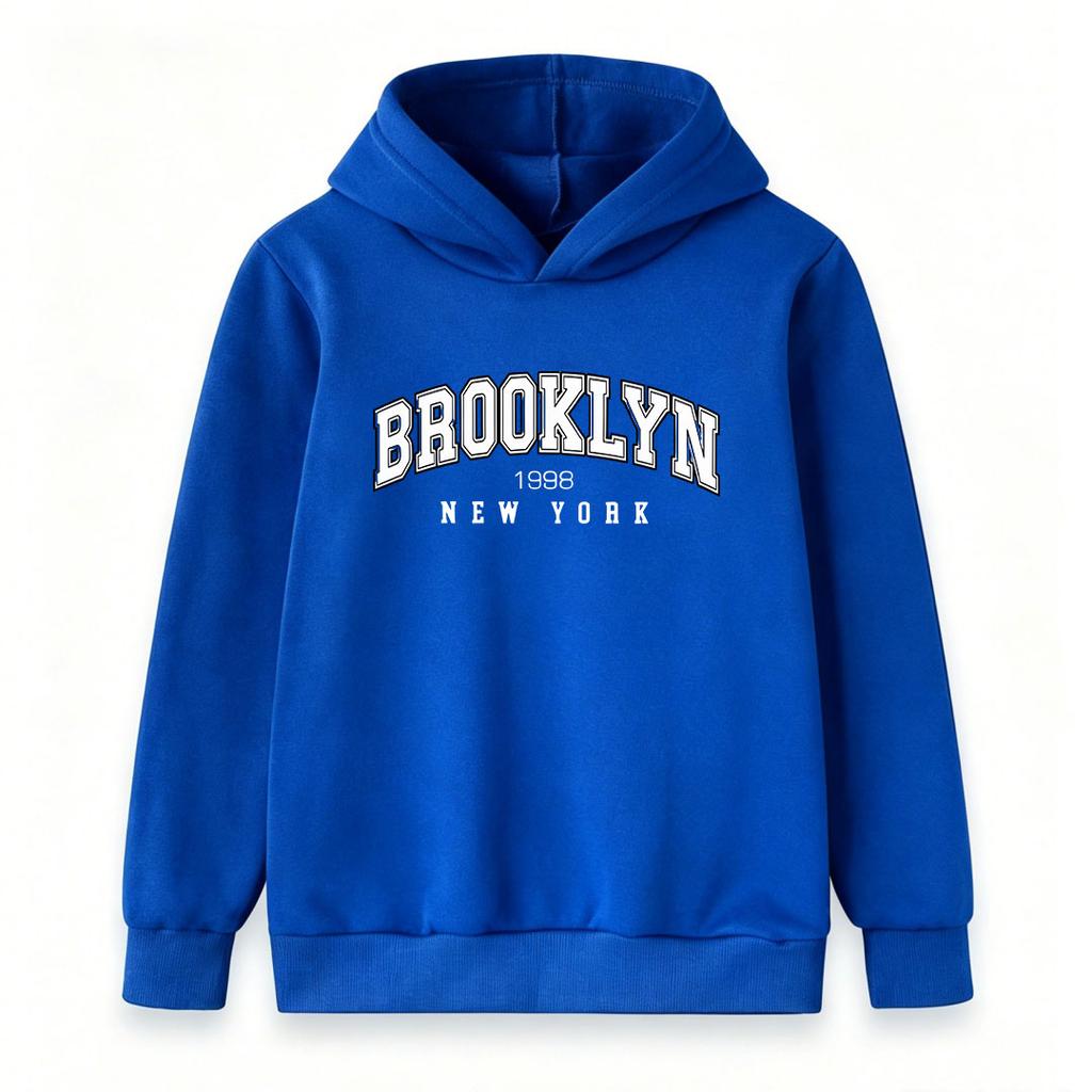 Kids Boys Girls Hoodie Sweatshirt, Retro BROOKLYN New York 1998 Letter Print Pullover Top, Casual Long Sleeve Lightweight Hooded Sweatshirts for