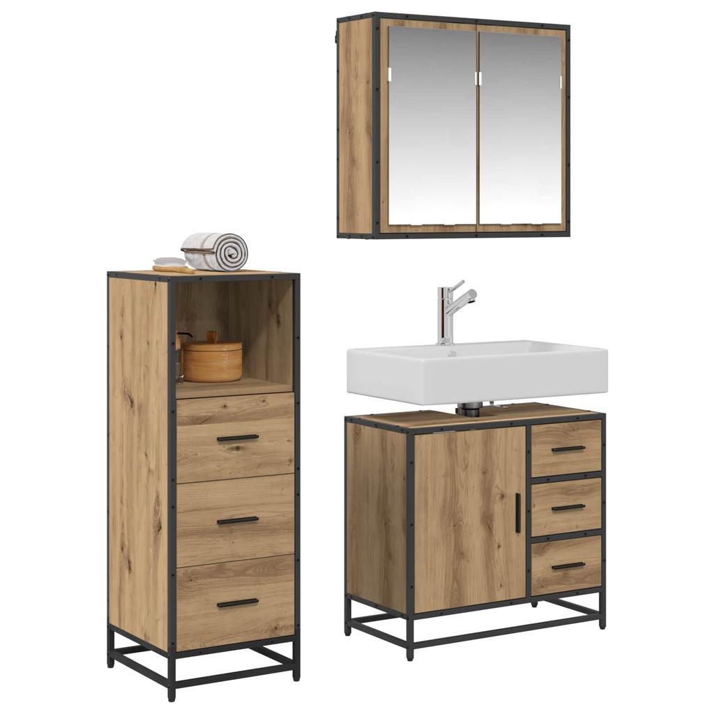 Bathroom Furniture Set with Shelf 3 Pcs Artisan Oak Wood Based Material