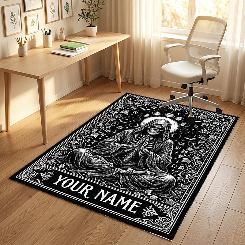 Ethereal Skull Theme Soft Crystal Velvet Rug Custom Name & Text Print Non Slip Floor Rug for Bedroom Living Room