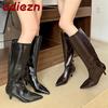 Low Heel Women Knee High Boots Slip On Shoes Female Winter Autumn Pointed Toe Party Ladies Long Modern Boots Shoes