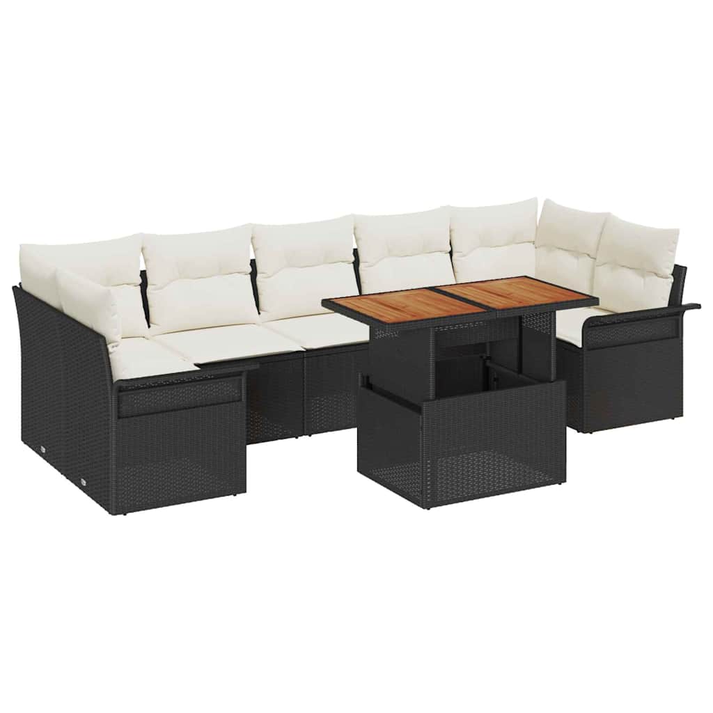 Garden Sofa Set with Storage 8 pcs Black Poly Rattan