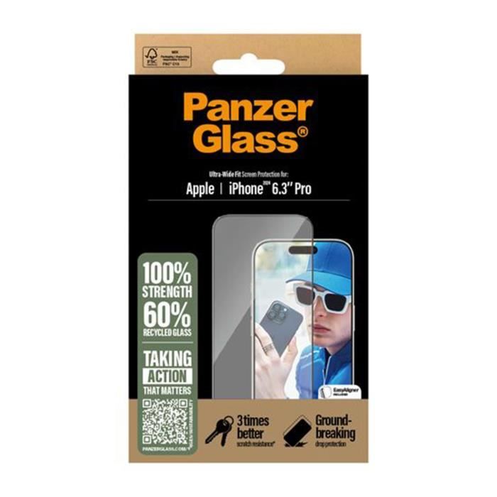 Protection d'Écran Pour iPhone 16 Pro Avec Filtre De Confidentialité UWF Panzer Glass Noir Transparent