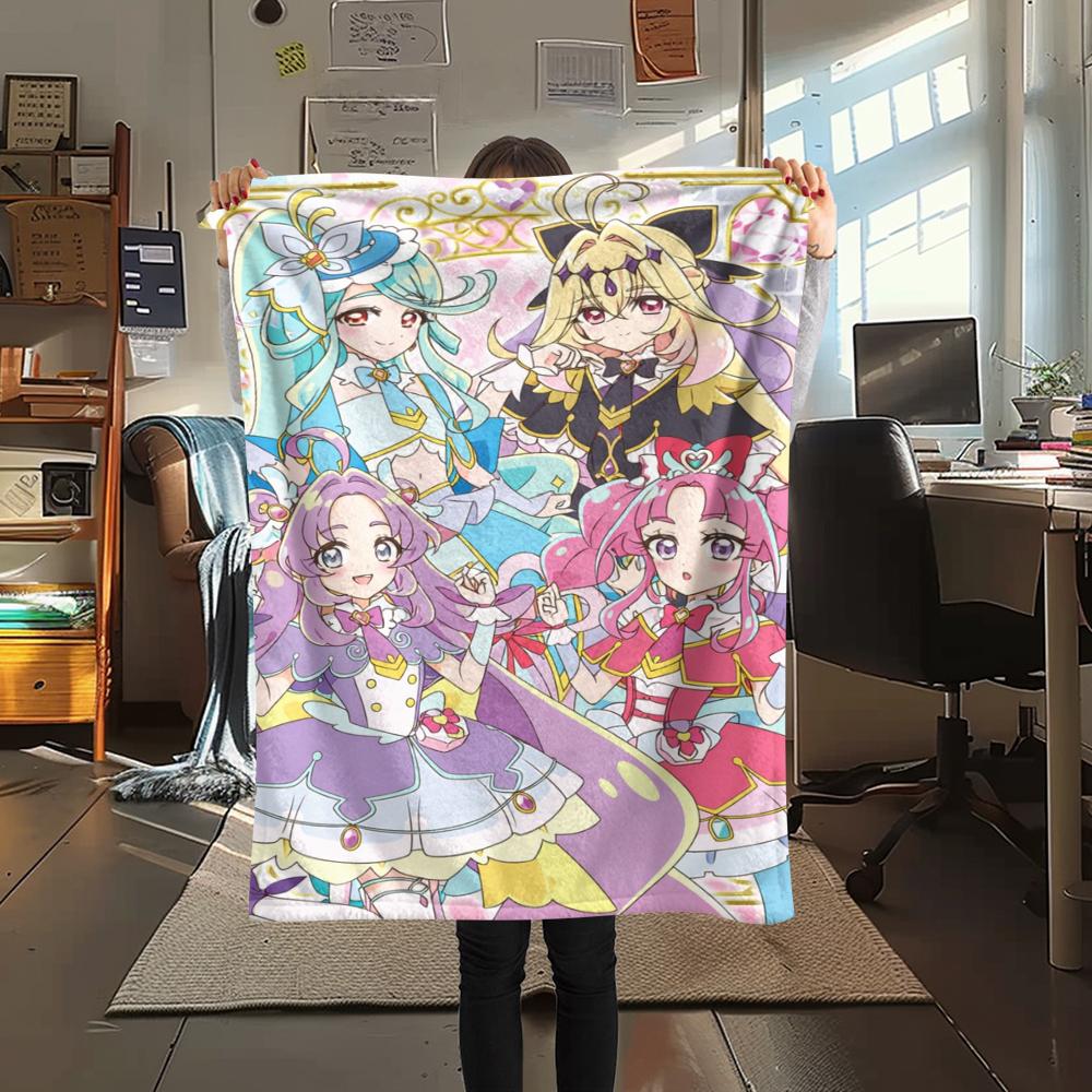 1PC Pretty Cure Print Flannel Blanket, High quality Comfortable for All Seasons, Home Decor, Warmth and Comfort, Perfect for Christmas Gifts