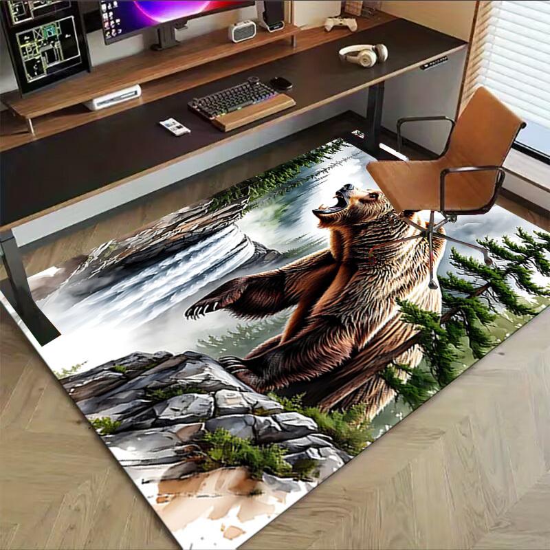 1PC Nature, Bear Non-Slip Floor Carpet Compatible for Office&Living Room&Dining room - Flat-Weave Machine- Soft & Pattern-E232
