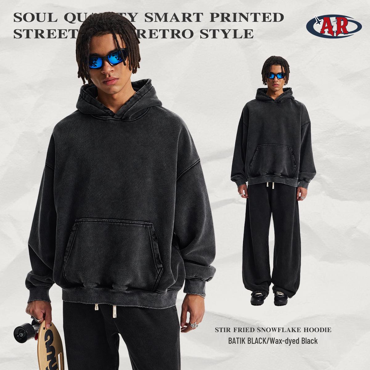 ARTIE Menswear 2025 Autumn/Winter Boxy Short Wide Fit Fleece-Lined Distressed Hooded Sweatshirt. S