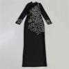 European and American Studded Bandage Long Sleeve Evening Gown - Slim Fit Socialite Party Dress