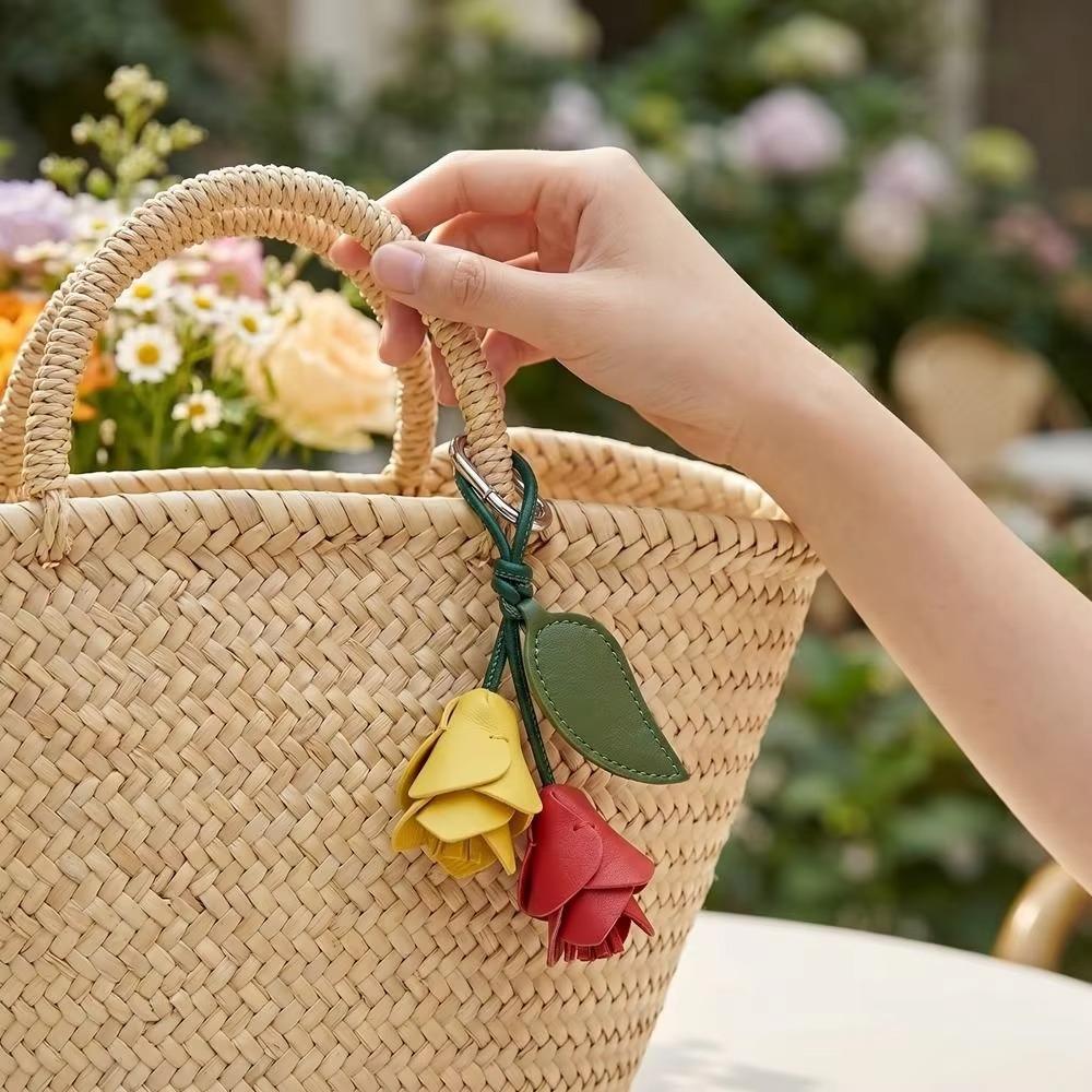 Fashion Pu Leather Tulip Pendant Colorful Bag Charm Lovely Bag Decoration Women