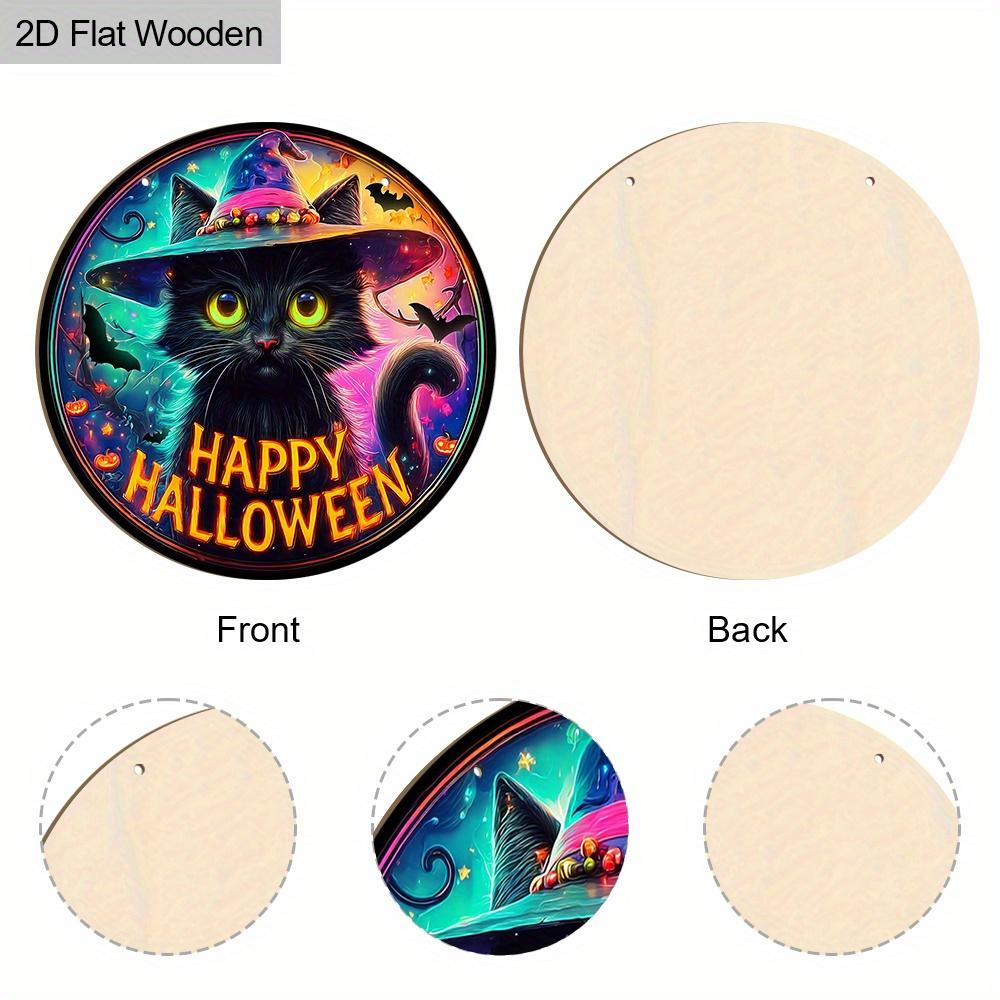Wooden Halloween Sign with Black Cat Pattern Design - Unique Wall Pediments with Happy Halloween - Ideal for Front Door, Yard, Porch, Room Decor
