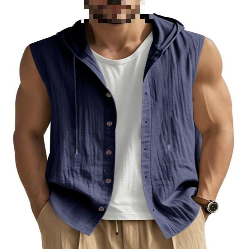 Men's Hooded Sleeveless Shirt Cotton Slim Fit Pullover
