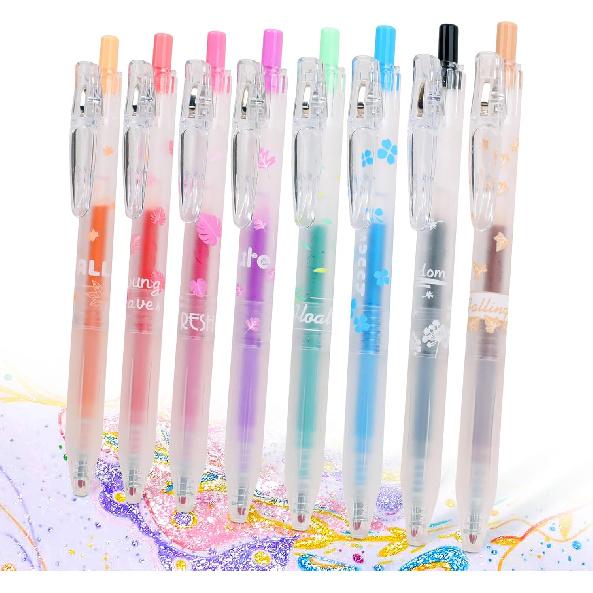 Glitter Gel Pens, 16 Colors Glitter Pens, 0.7mm Fine Tip Retractable Colored Sparkle Gel Pens for Adults Journaling Coloring