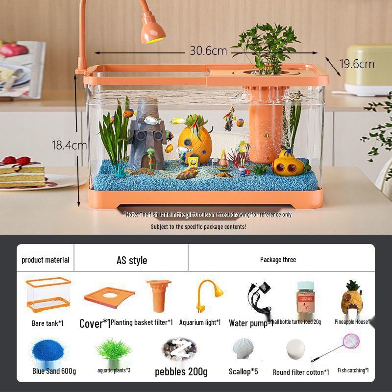 Goldfish Tank Desktop Aquarium with Filtration, Oxygenation, and Lid - Ecological Landscaping All-in-One for Living Room Household Use.