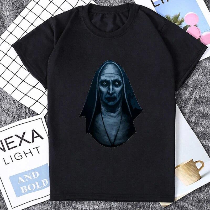 Horror Unholy Nun Graphic Printed Unisexs T-shirt Summer Casual Fashion Loose Soft Modal T Shirt Streetwear Hipster Hip Hop Tees