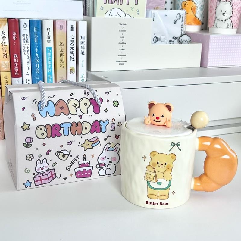 Cute Bier Butter Bear Ceramic Mug Girls High-value Drinking Cup Couple Birthday Gift Souvenir