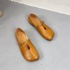 Johnature Square Toe Belt Buckle Soft Soled Shoes Genuine Leather Commuting Shallow Women's Flat Shoes