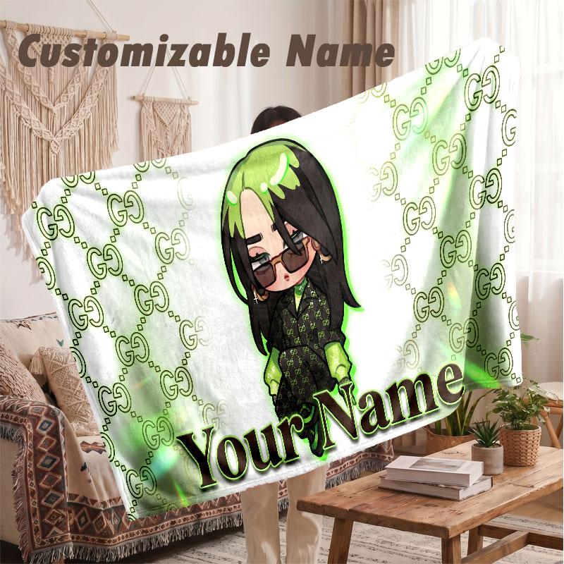 Custom Name Flannel Blanket,Billie Eilish Lightweight Warm Bed Blanket For Couch & Holiday Gift