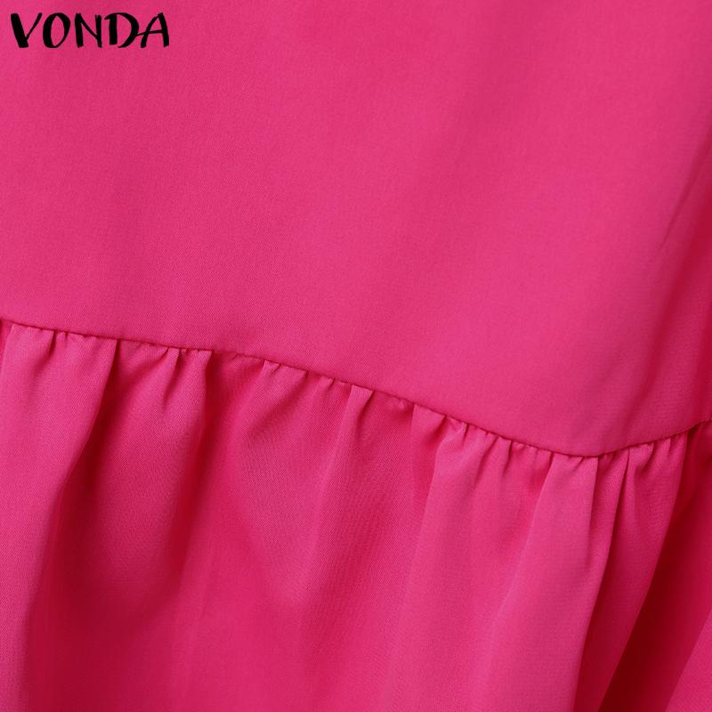 VONDA Women's Puff 3/4 Sleeve Sleeve Bow Knot Solid Color Loose Midi Dress